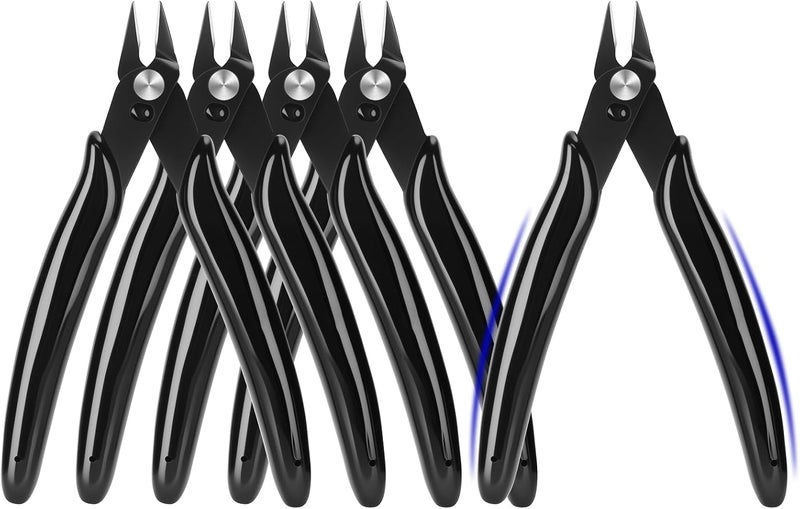 EamPrsk 5 Inch Flush Cutters, 5 Pack Micro Wire Cutters, Sharp Zip Tie Cutter, Precision Wire Cutters for Crafting, Jewelry Making, Plastic Models, 3D Print, Electronics, Floral - Image 1
